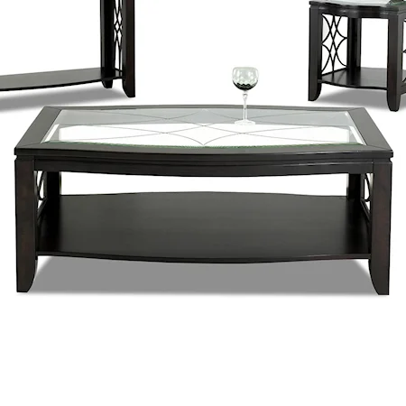 Cocktail Table w/ Carved Fretwork & Glass Top